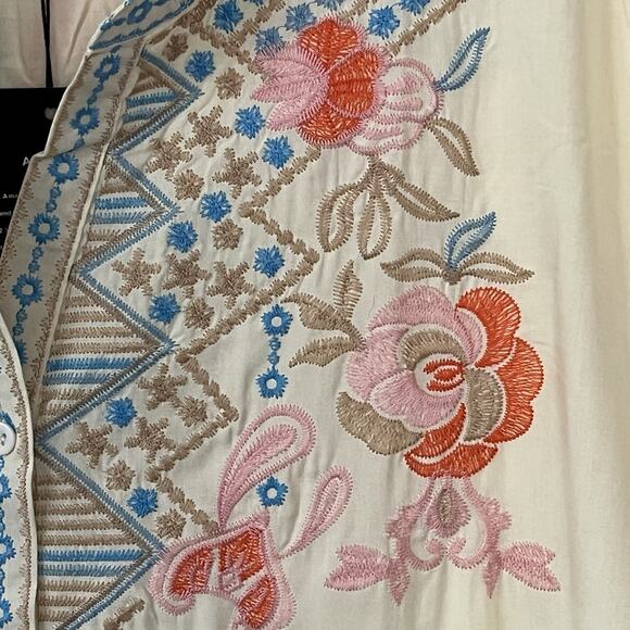 NWT Laura Klein Tunic Top Size XXL Embroidered Roll Tab Sleeve Lined Boho Yellow - Picture 7 of 12